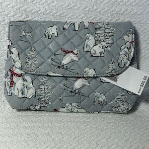 NWT Vera Bradley Polar Bear Winter Iconic Brush & Cosmetic Bag Grey